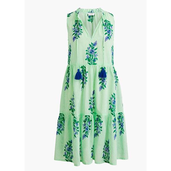 J.Crew Floral Mini Beach Dress Green Stripe Size XS - Picture 1 of 6